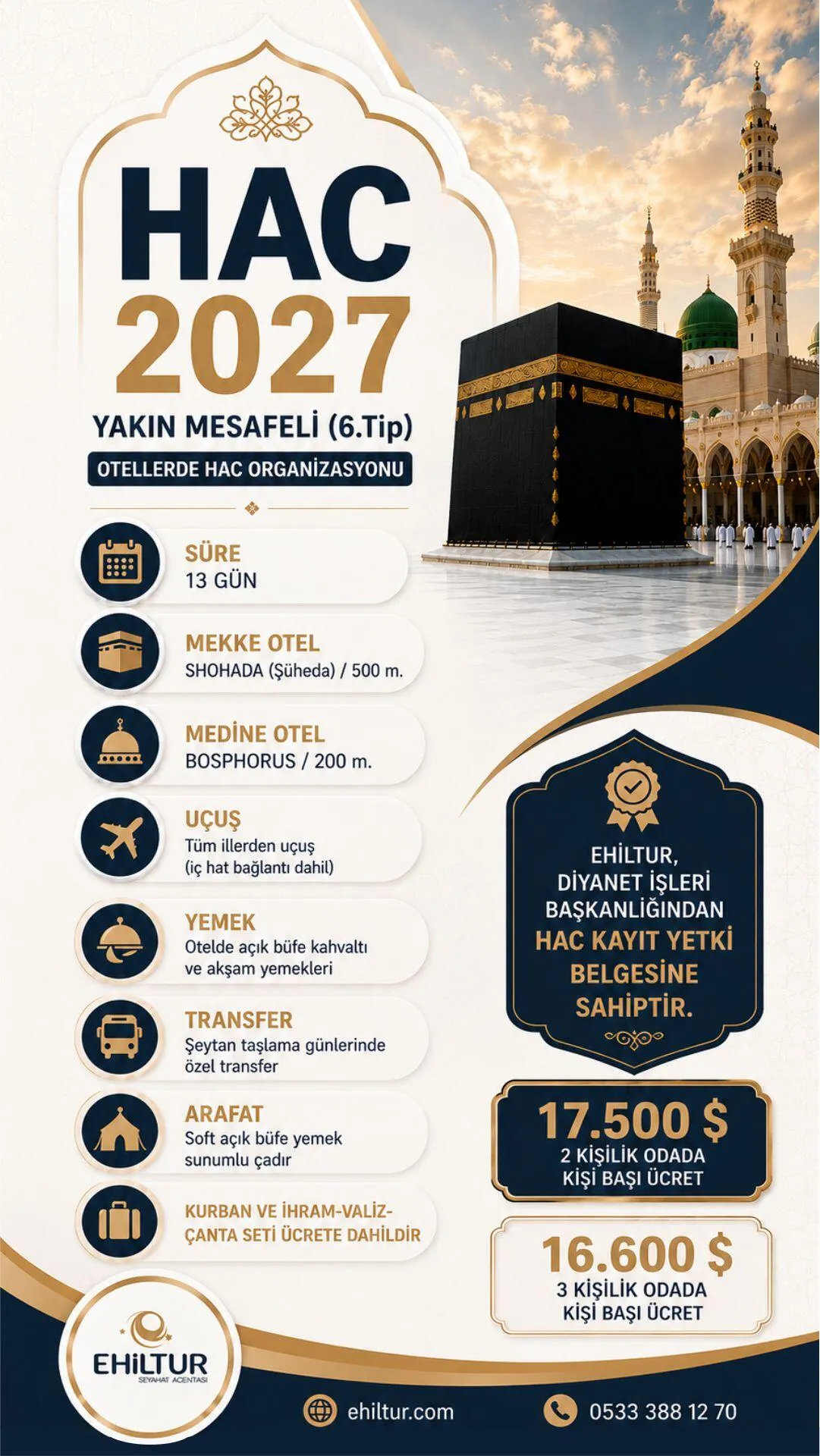 Ehiltur - 2026-2029 Lüks & 5 Yıldızlı Vip Umre Turları Fiyatları